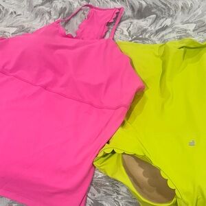 Scalloped Edge Pink and Lime Green Women's Workout Tops
